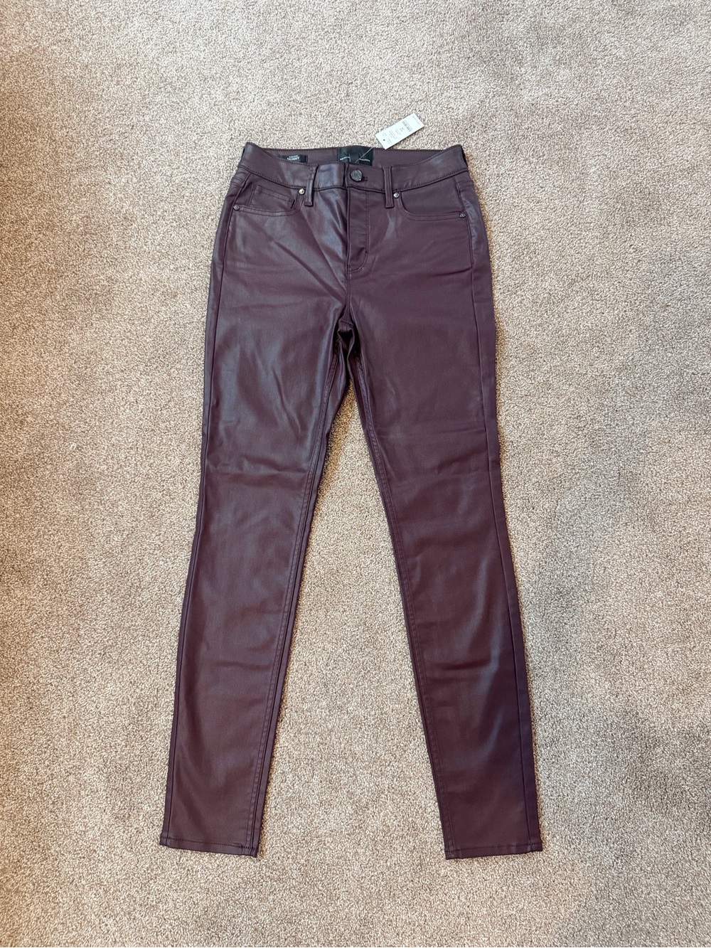 White House Black Market Faux Leather Burgundy Skinny Pants